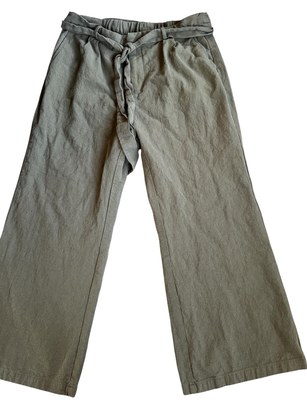 Roolee Wide Leg Linen Blend Pants Ankle Length Size XL Olive Green Belted